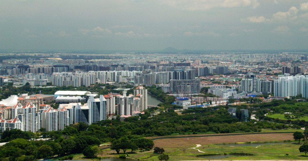 Vue aérienne d’immeubles résidentiels et d’espaces verts
